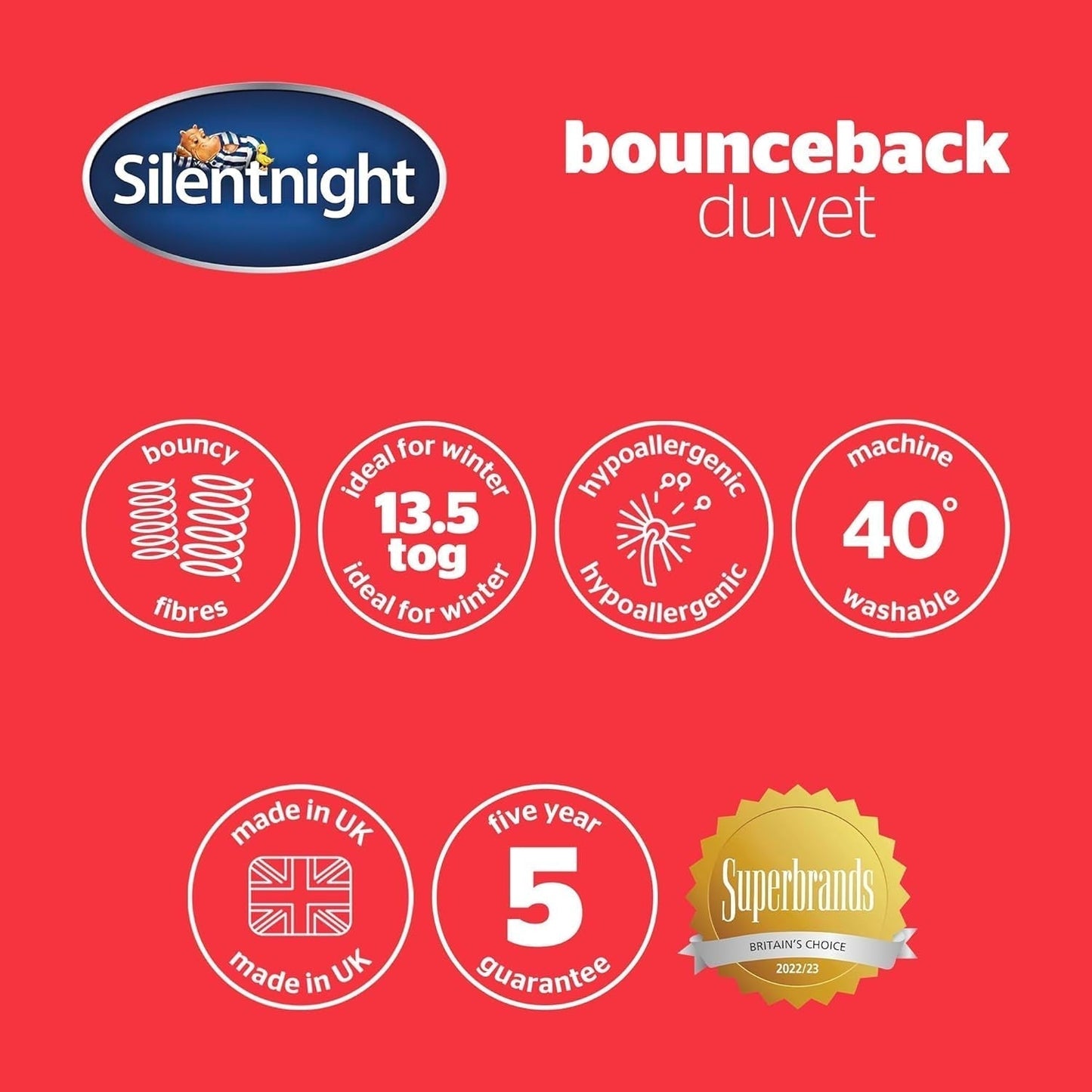 Silentnight bounceback dekbed, 13,5 tog, king size, katoenmix stof, wit, king size Dekbedden en dekbedden Naty Shop