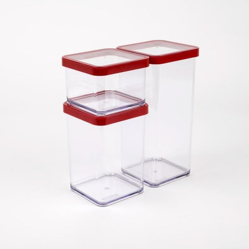 Rotho Loft set van 5 voorraadpotten met deksel, verschillende maten, voedsel kunststof (PP) BPA-vrij, helder/rood, (21,4 x 21,4 x 23,5 cm) Naty Shop voedselbewaardozen set van 3 (1x 0,5 l + 1x 1,0 l + 1x 1,5 l)