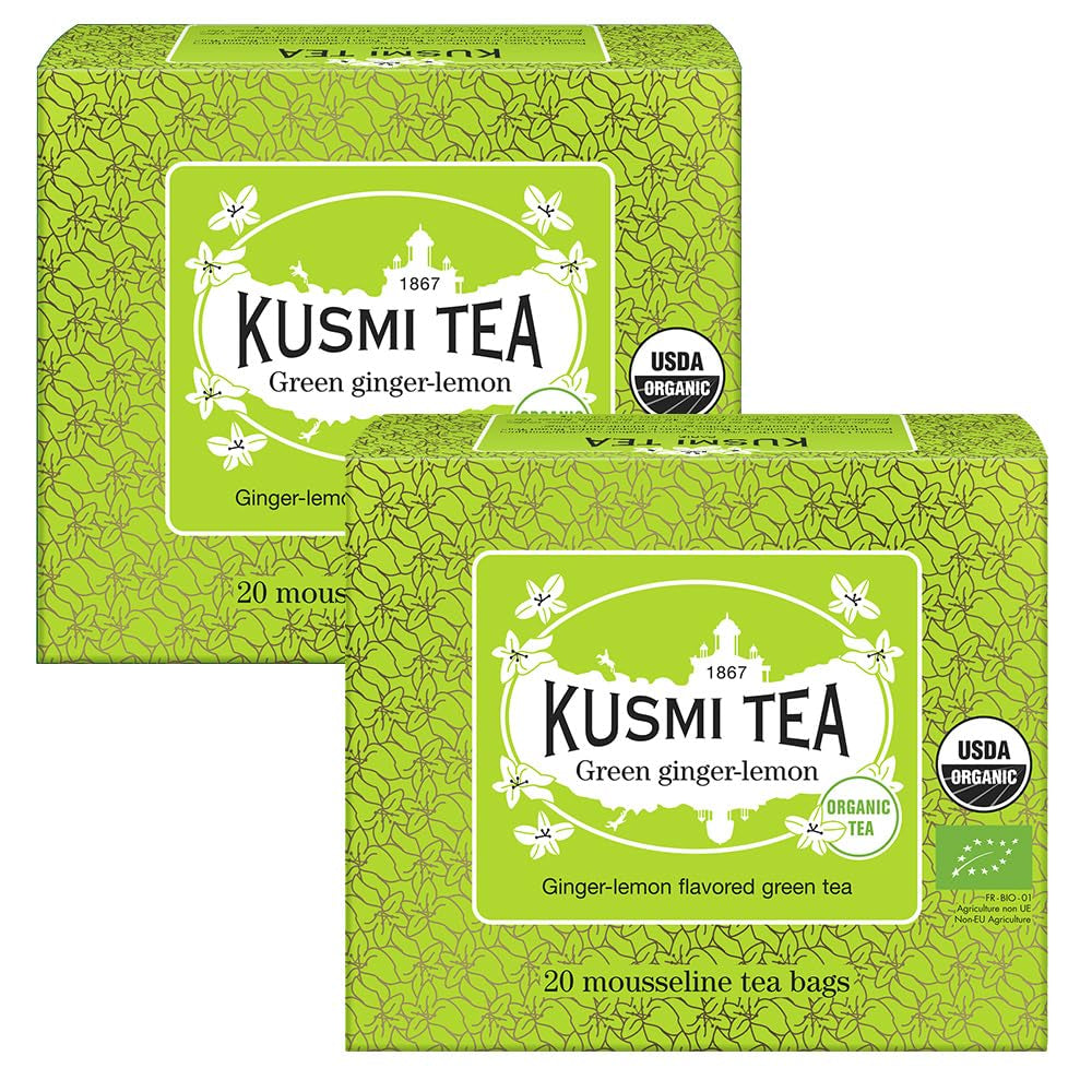 Kusmi Tea - Pak van 2 - Jasmijn Groene Thee - Biologische Jasmijn Groene Thee Blend - 100% Biologische Groene Thee - Kan warm of koud worden geconsumeerd - 2X20 theezakjes