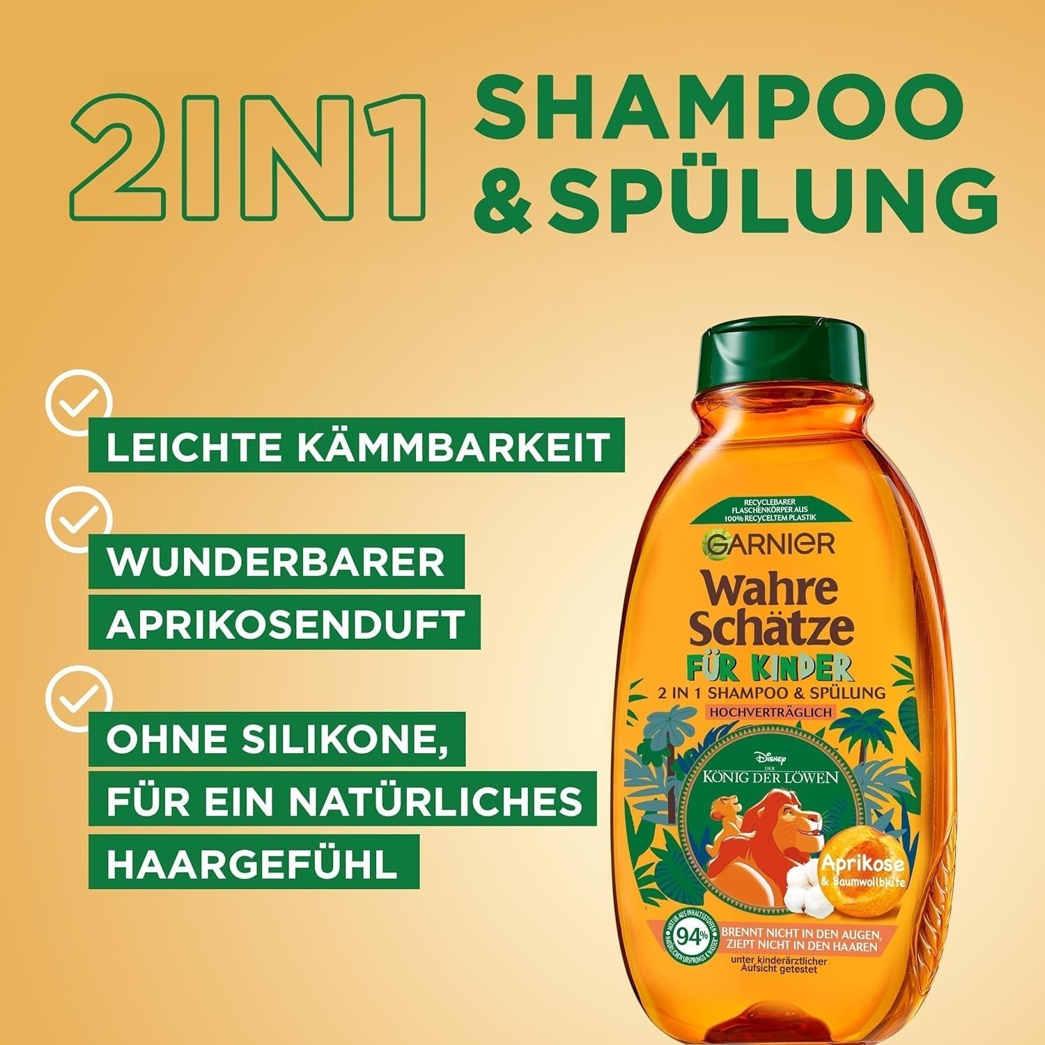 Garnier Shampoo voor kinderen, voor gevoelig haar en gemakkelijk doorkambaar, met abrikozen- en katoenbloemen Garnier Douche en bad