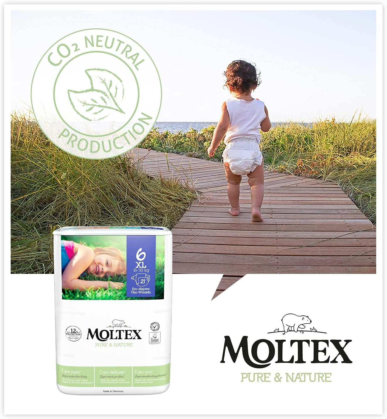 Pure & Nature Biologische Luiers Maat 6 XL (17-28kg) Maanddoos 84 Biologische Luiers