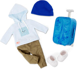 Our Generation - Milo - Jongenspop van 46 cm - Levensechte bruine ogen en krullend bruin haar - Bagage op wielen en reisaccessoires - Fantasiespel - Speelgoed voor kinderen vanaf 3 jaar