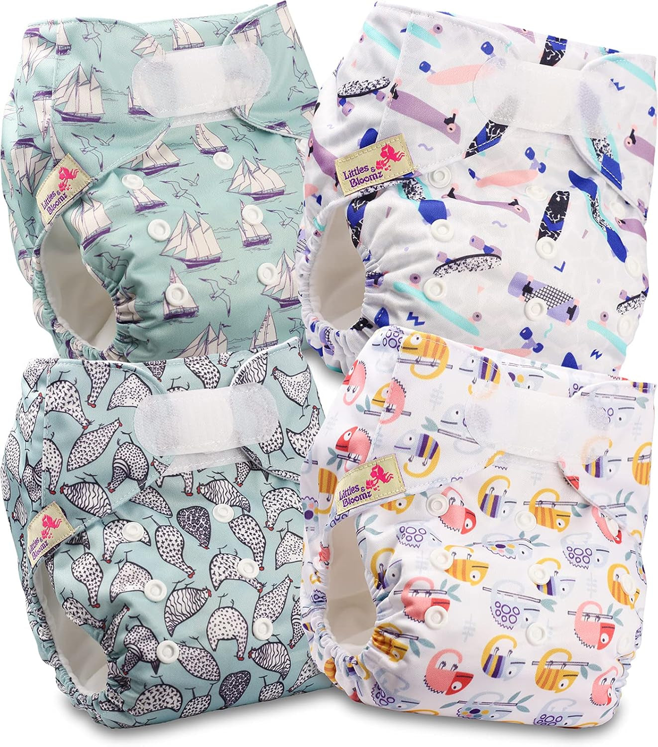 Littles and Bloomz herbruikbare luier FLV2-0602, standaard klittenbandsluiting, 6 luiers
