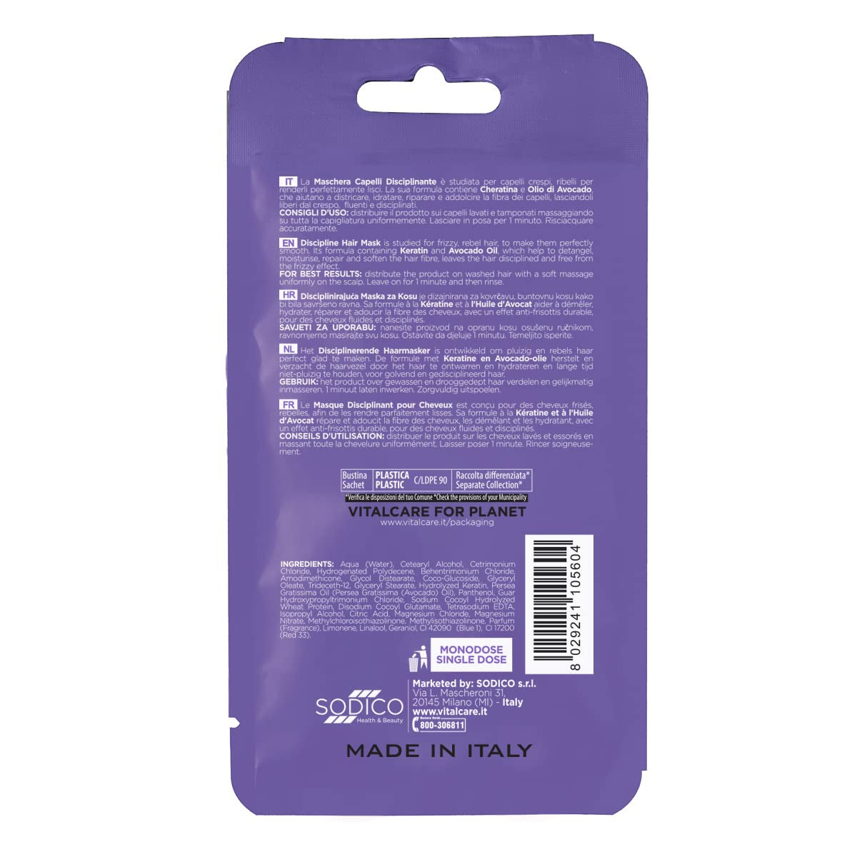 | PRO Smooth - Disciplinair haarmasker voor krullend, weerbarstig en moeilijk steil haar met keratine en avocado-olie, 25 ml Naty Shop haarmasker