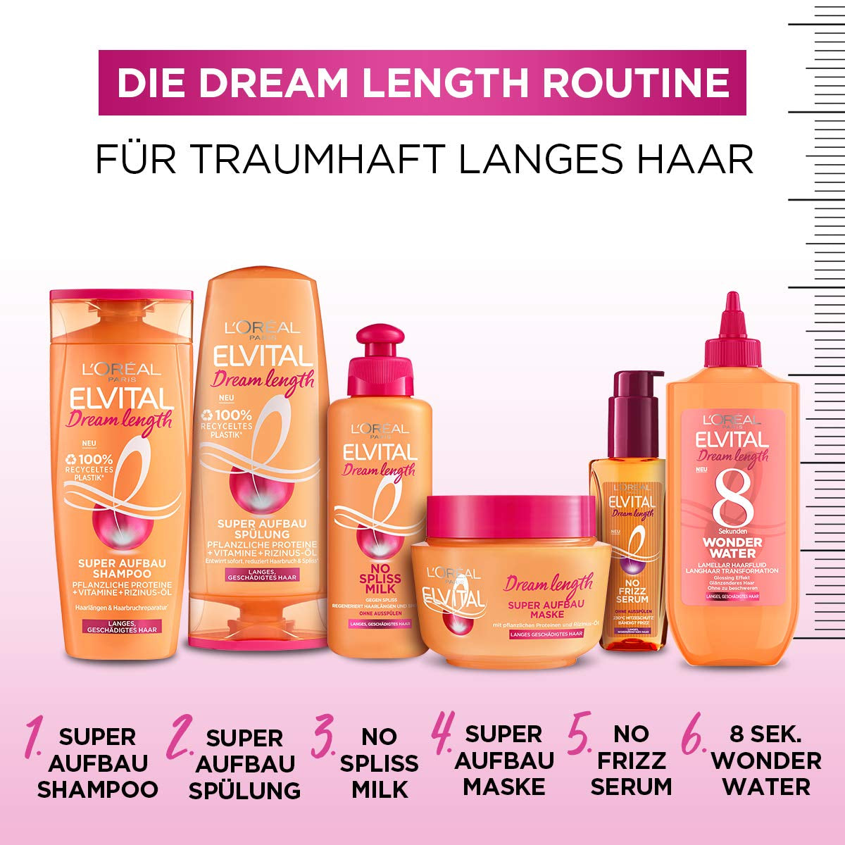 L'Oréal Paris Elvital Anti Split End Haarmasker voor lang, beschadigd haar, Intensieve uitspoelbehandeling, Met plantaardige vitamines en ricinusolie, Dream Length Super Build-up Mask, 1 x 300 ml Naty Shop Haarmasker