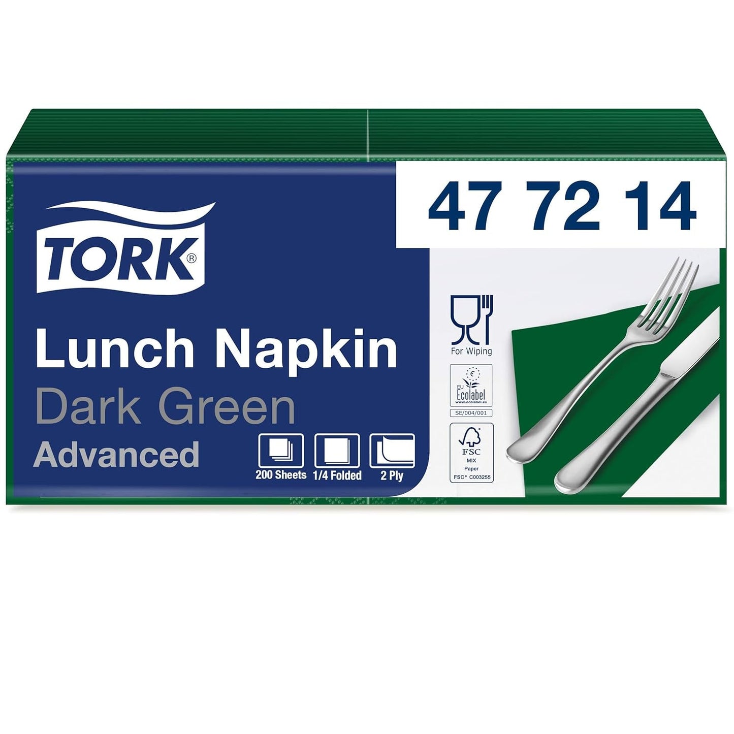 Tork 477840 Lime lunchservetten / 2-laags servetten voor kleine maaltijden of snacks / geavanceerde kwaliteit / 10 X 200 (2000) papieren servetten / 32,6 X 33 cm (L X B) / 1/4 vouw
