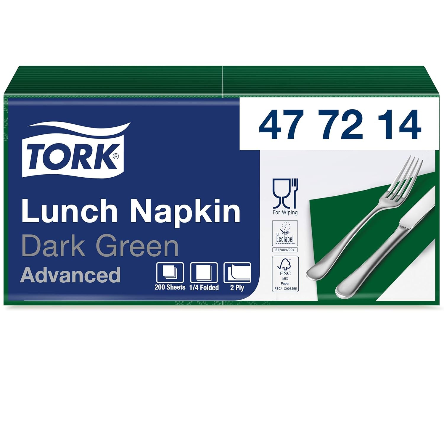 Tork 477840 Lime lunchservetten / 2-laags servetten voor kleine maaltijden of snacks / geavanceerde kwaliteit / 10 X 200 (2000) papieren servetten / 32,6 X 33 cm (L X B) / 1/4 vouw