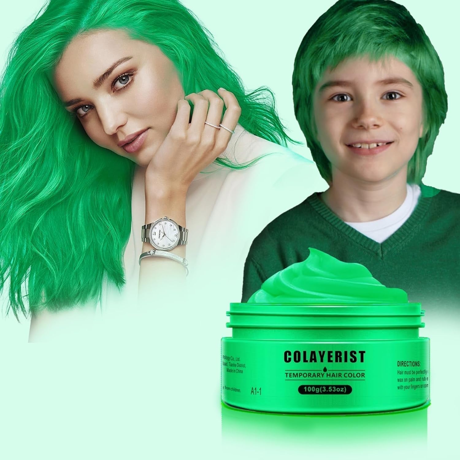 COLAYERIST Wasbare tijdelijke zwarte haarkleur Haarkleurwax voor mannen en vrouwen Haarmascara voor feest of cosplay Knoeivrije haarkleurproducten Haarverf Naty Shop Groen