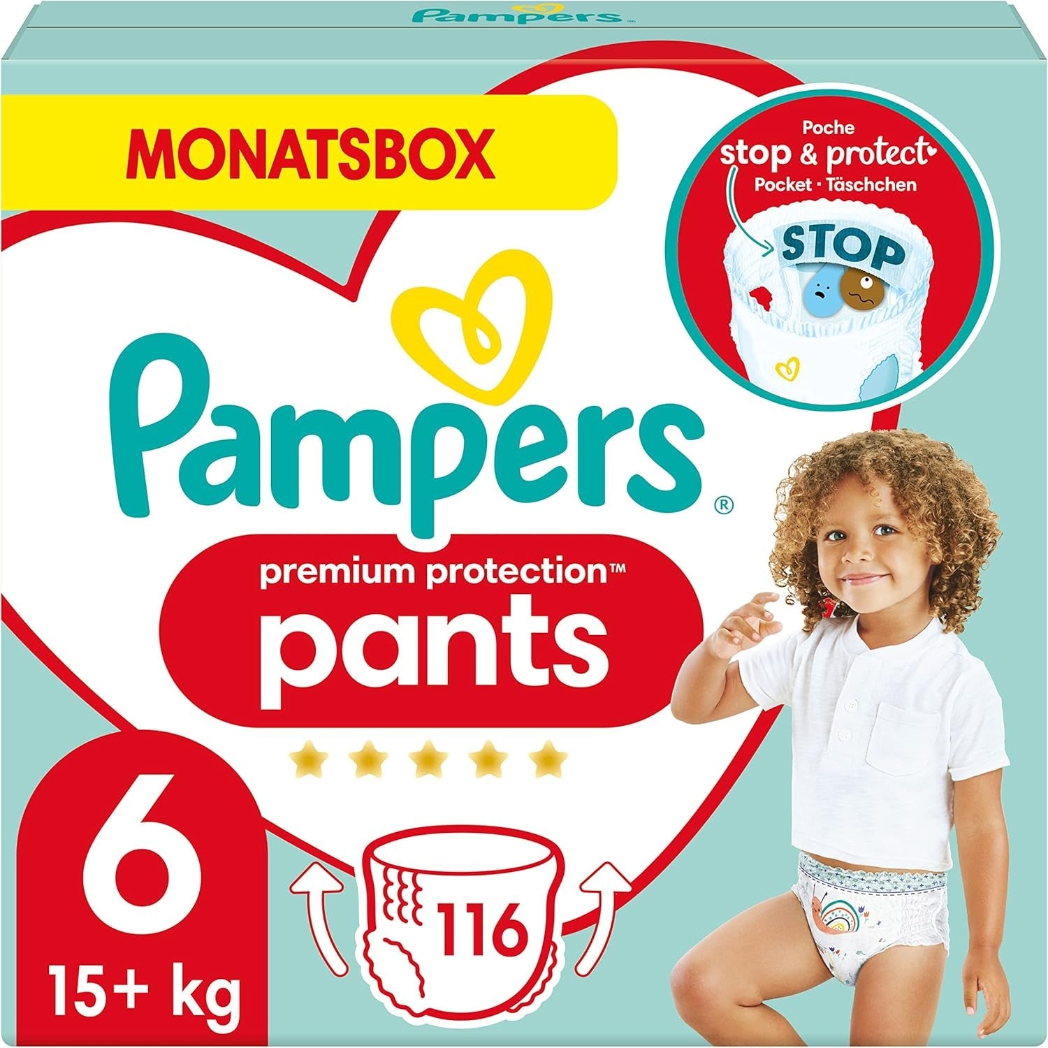 Pampers Premium Protection Broekje maat 5, 144 luiers, 11kg - 17kg, met 360° aanpassing en zachte anti-lek manchetten voor optimaal comfort en bescherming