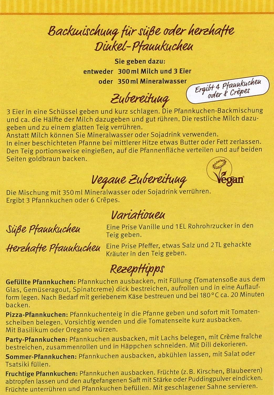 Dinkel-Pfannenkuchen, 180 G Mengsel voor bakken en koken Naty Shop