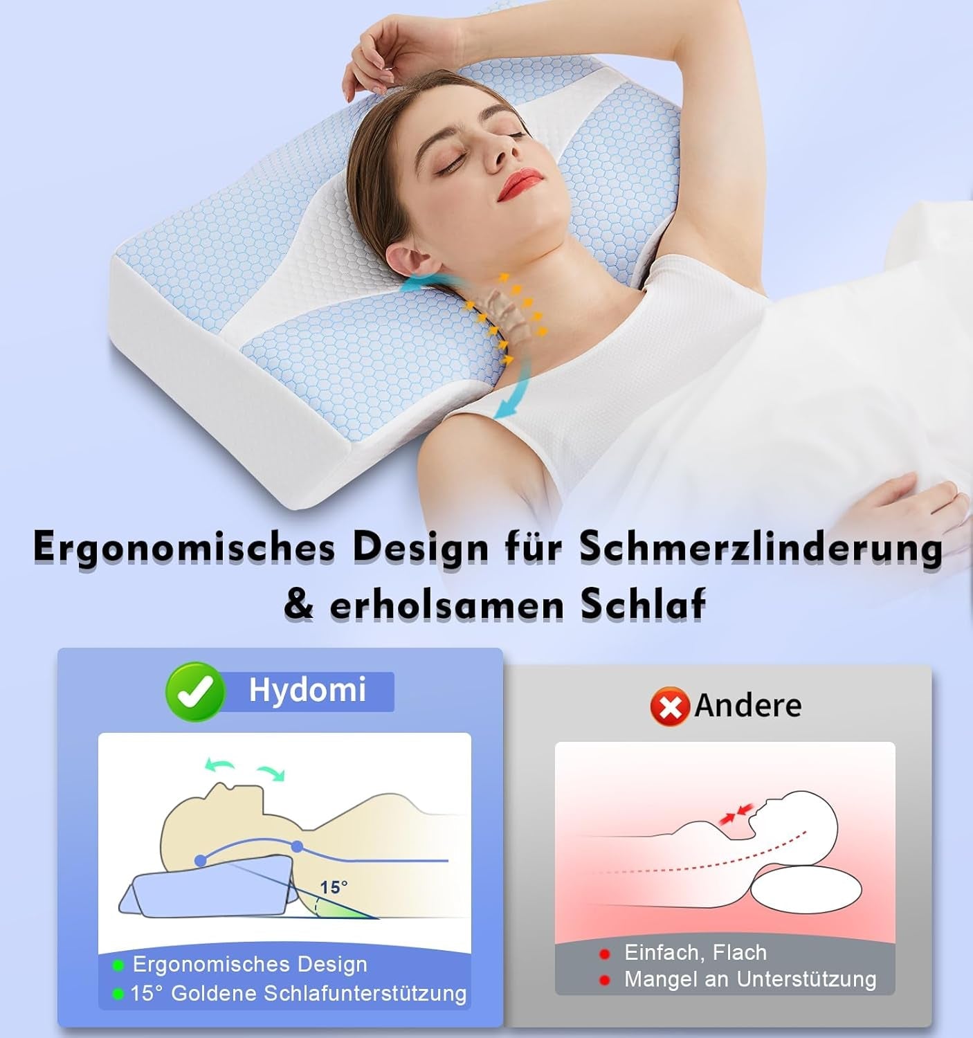 Nekkussen van traagschuim Ergonomisch orthopedisch kussen voor nek- en schouderpijn - Verkoelend slaapkussen voor zij-, rug- en buikslapers met neksteun Cervicale orthopedische kussens Naty Shop