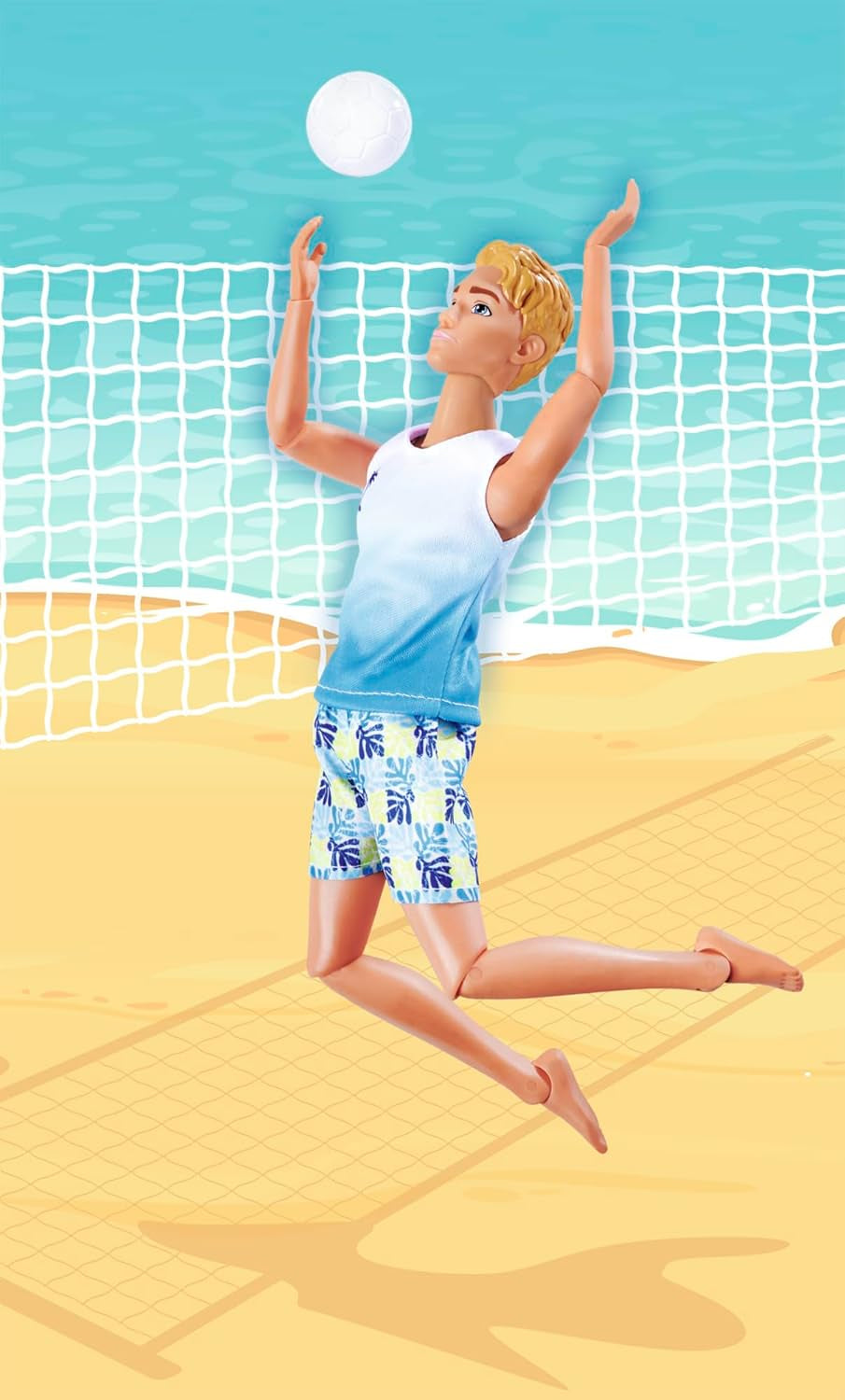 Simba Steffi Love Beach Kevin-pop, Kevin in badpak met T-shirt en volleybal, volledig beweegbaar, 30 cm, vanaf 3 jaar