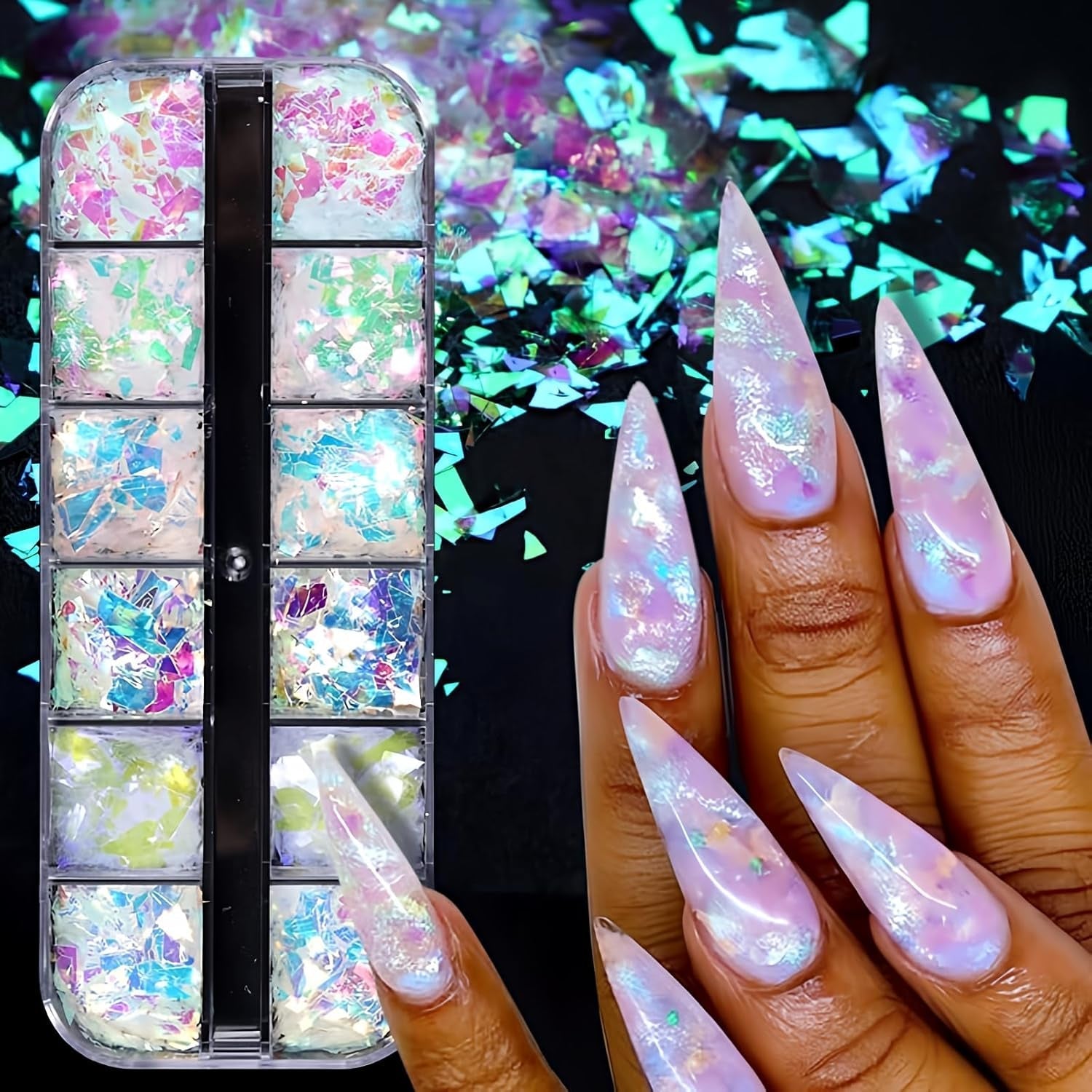 JMEOWIO Nail Glitter 12 Grids Zeemeermin Nail Art Decoratie Accessoires Nageldesign