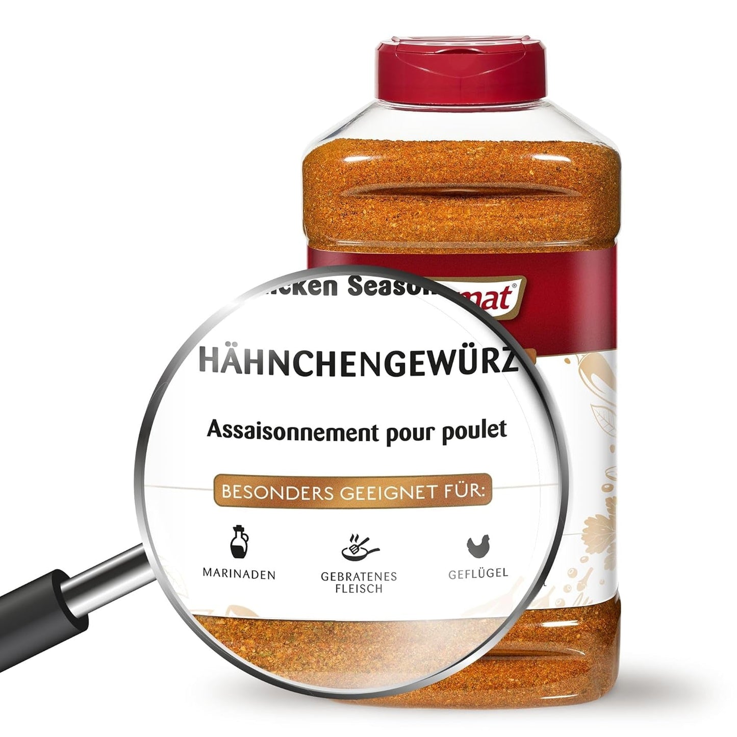 Prymat Hähnchengewürz 1100g, Gewürzmischung für Hhn, Turkije, Ente, Gans, Grillgewürze, Marinade für Fleisch im Streuer