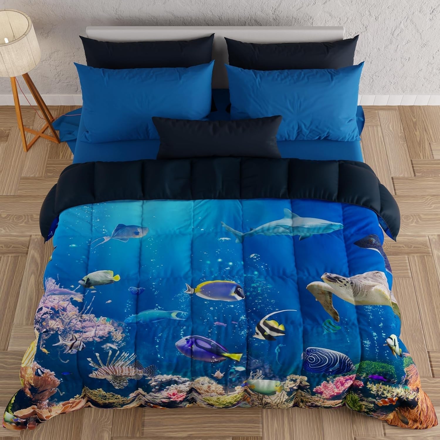 PETTI Artigiani Italiani dekbedovertrek voor een tweepersoonsbed, 100% Made in Italy, Aquariumquilts en quilts Naty Shop