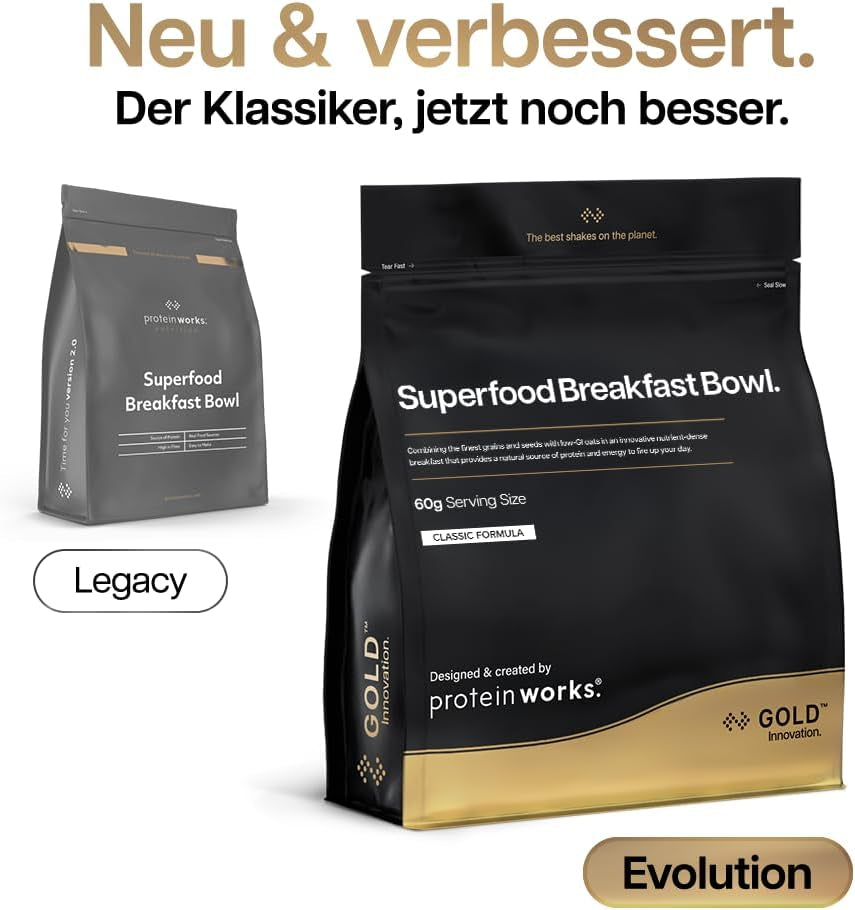 Eiwit werkt | Superfood-ontbijt - GOLD Innovation, bekroonde ontbijtgranen, eiwitmuesli, voedingsrijk met granen, zaden en haver, vezelrijk, appel en kaneel, 10 porties, 600 g