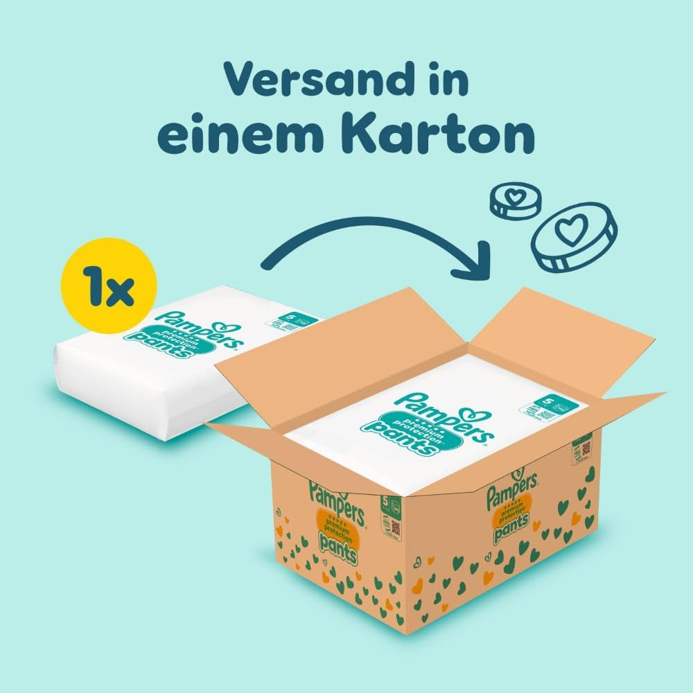Pampers Premium Protection Broekje maat 5, 144 luiers, 11kg - 17kg, met 360° aanpassing en zachte anti-lek manchetten voor optimaal comfort en bescherming