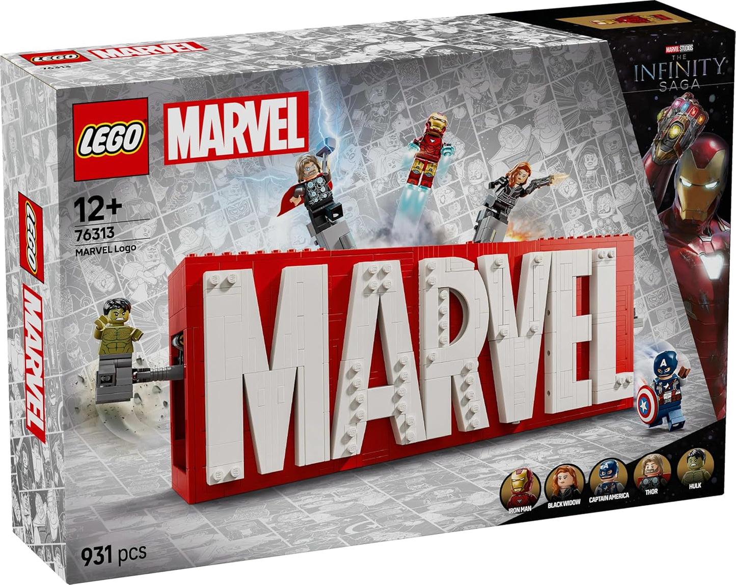 LEGO Marvel: Marvel logo en minifiguren - Hulk, Thor, Iron Man, Black Widow en Captain America verzamelset - Avengers figuurbouwset - Cadeau voor jongens en meisjes vanaf 12 jaar 76313 Bouwsets Beuche in LEGO-Store