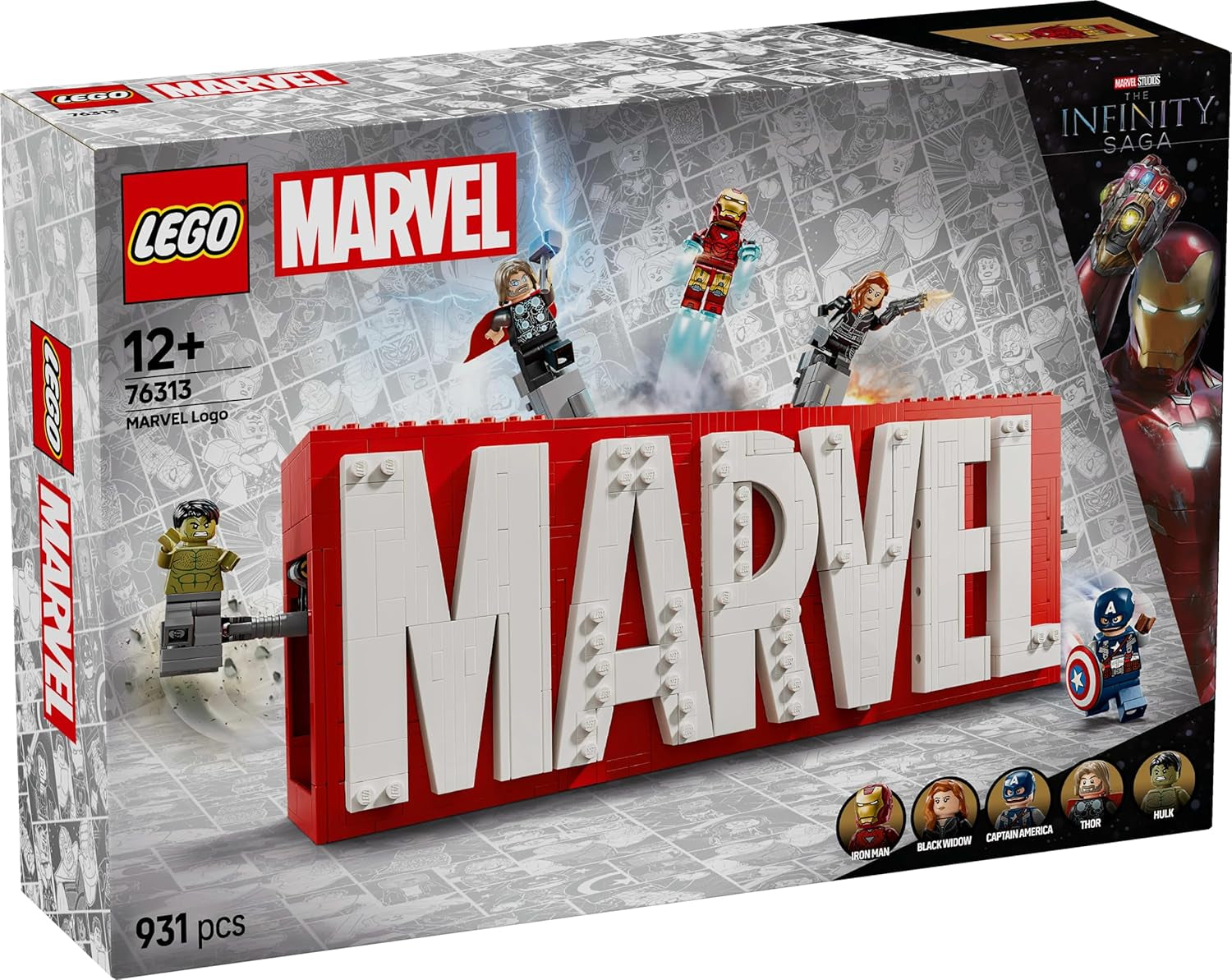 LEGO Marvel: Marvel logo en minifiguren - Hulk, Thor, Iron Man, Black Widow en Captain America verzamelset - Avengers figuurbouwset - Cadeau voor jongens en meisjes vanaf 12 jaar 76313 Bouwsets Beuche in LEGO-Store