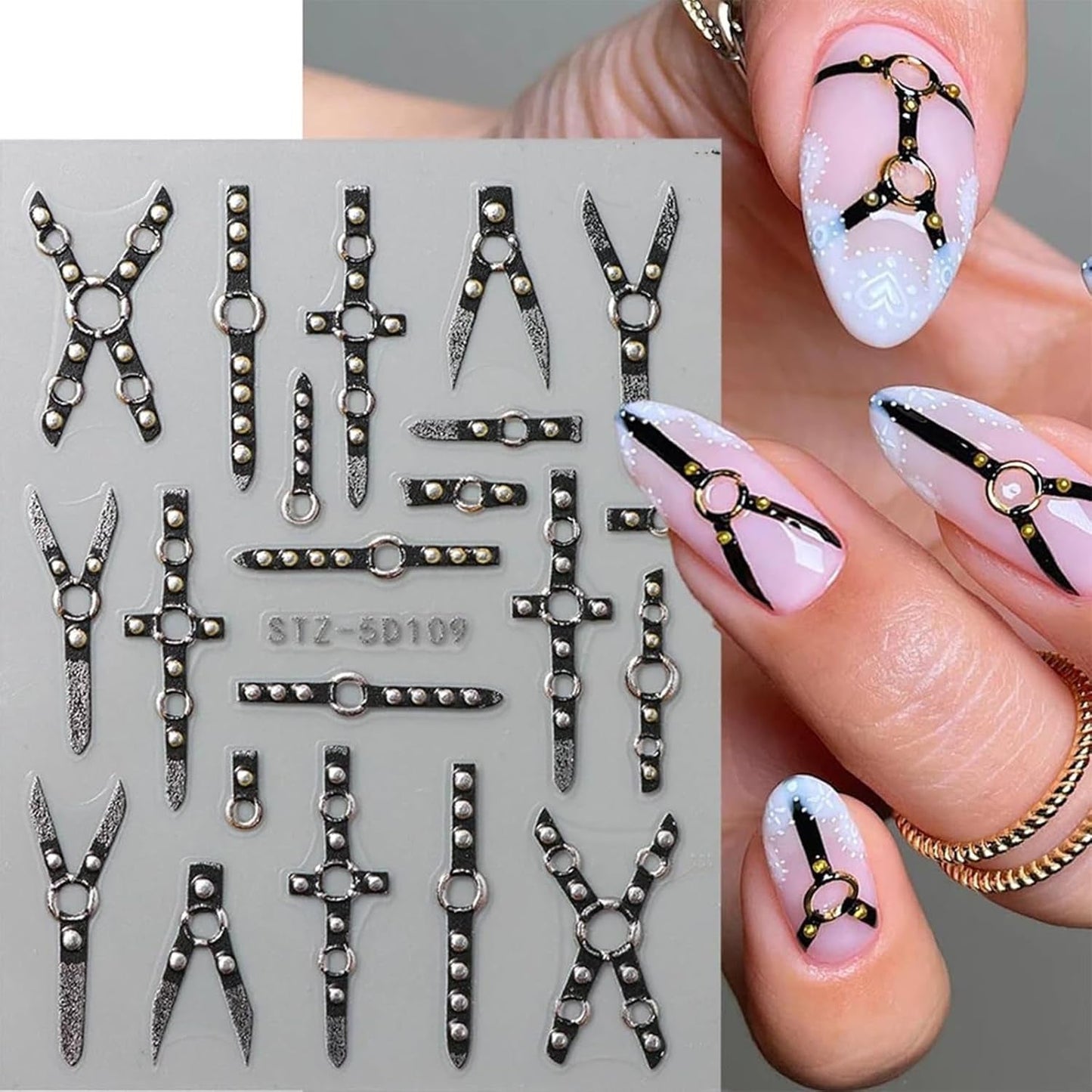 2PCS 5D Reliëf Gothic Punk Nagelsticker, Nagelsticker Selbstklebend Kreuz en X-Form Halloween Nagelaufkleber, Nageldesign Zubehör Für Damen Nail Art