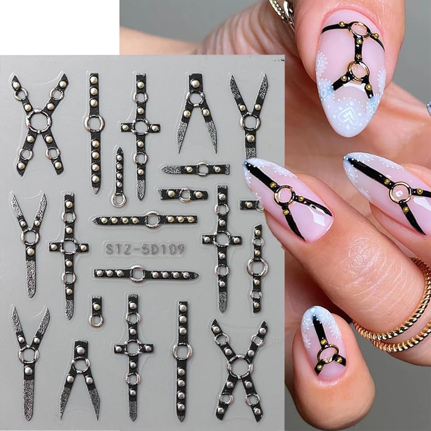 2PCS 5D Reliëf Gothic Punk Nagelsticker, Nagelsticker Selbstklebend Kreuz en X-Form Halloween Nagelaufkleber, Nageldesign Zubehör Für Damen Nail Art