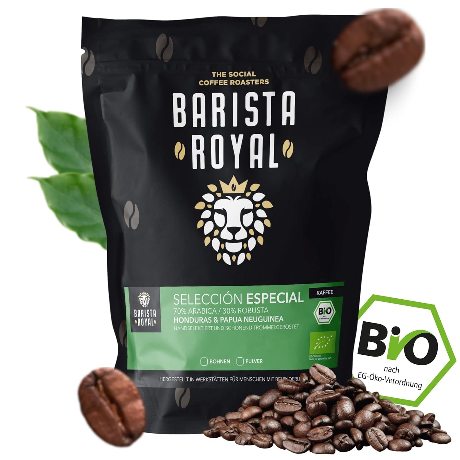 BARISTA ROYAL Bio Kaffeebohnen 1kg "Speciale Selectie" | Frische Kaffeebohnen direkt gehandelt | 70% Arabica, 30% Robusta Kaffee Ganze Bohnen | Ideaal voor volautomatische en filtermachines