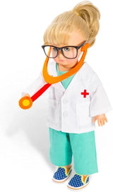 Heless 1653 - Poppenkledingset, 4-delig dokterspak met broek, shirt, doktersjas en stethoscoop, maat 28 - 35 cm