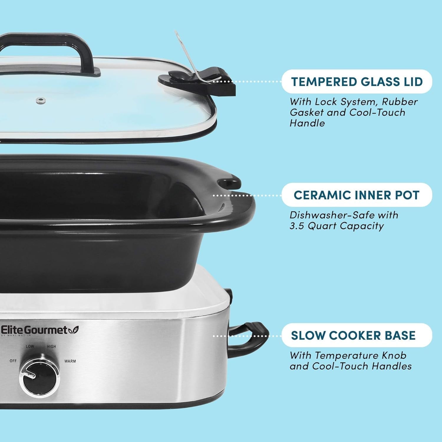MST-5240SS Slowcooker, 3,3 liter, RVS Slowcooker Naty Shop