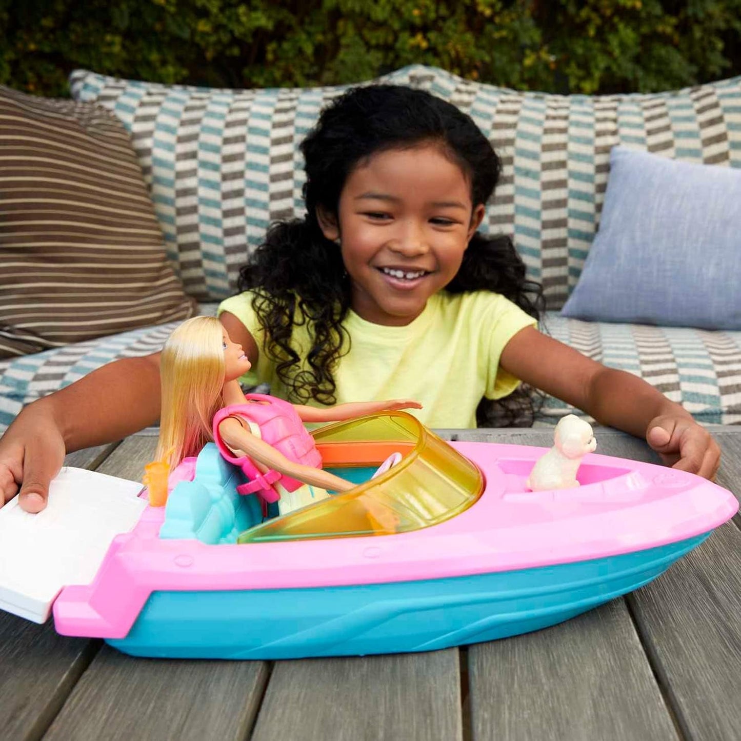 Barbie Speedbootset, Barbie-pop met blond haar, roze zwemvest, boot, puppy, accessoires, cadeaus voor 3+, Grg30 Naty Shop-poppen
