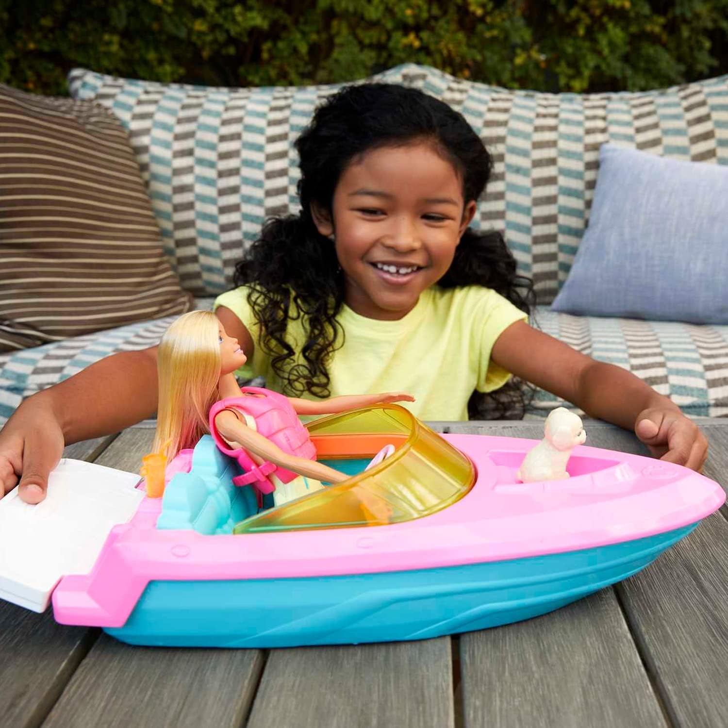 Barbie Speedbootset, Barbie-pop met blond haar, roze zwemvest, boot, puppy, accessoires, cadeaus voor 3+, Grg30 Naty Shop-poppen