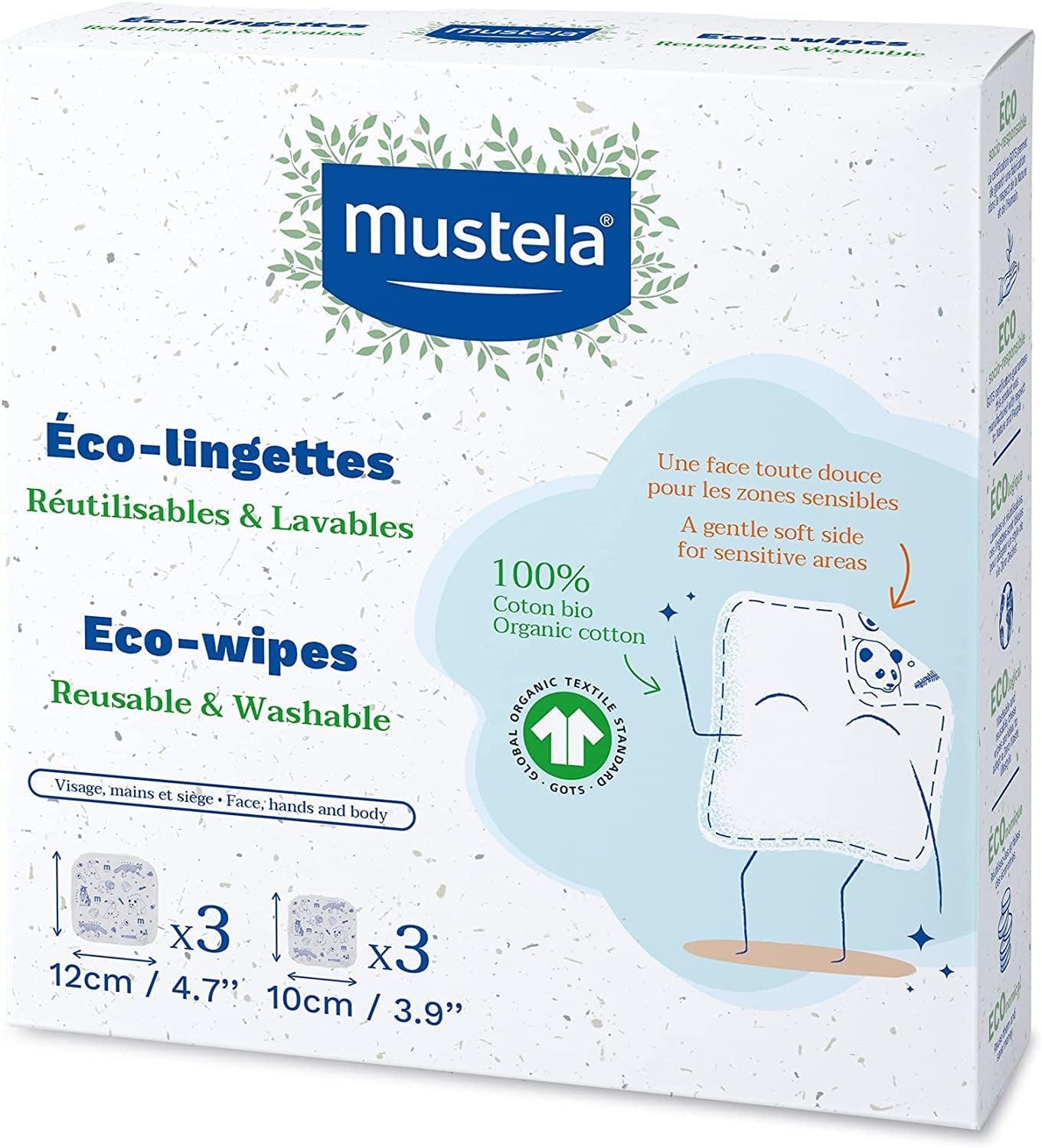 100% GOTS katoenen herbruikbare lichaams- en make-upluiers voor baby's en het hele gezin - reinigt de huid en absorbeert vuil, geschikt voor de gevoelige huid (6-pack)
