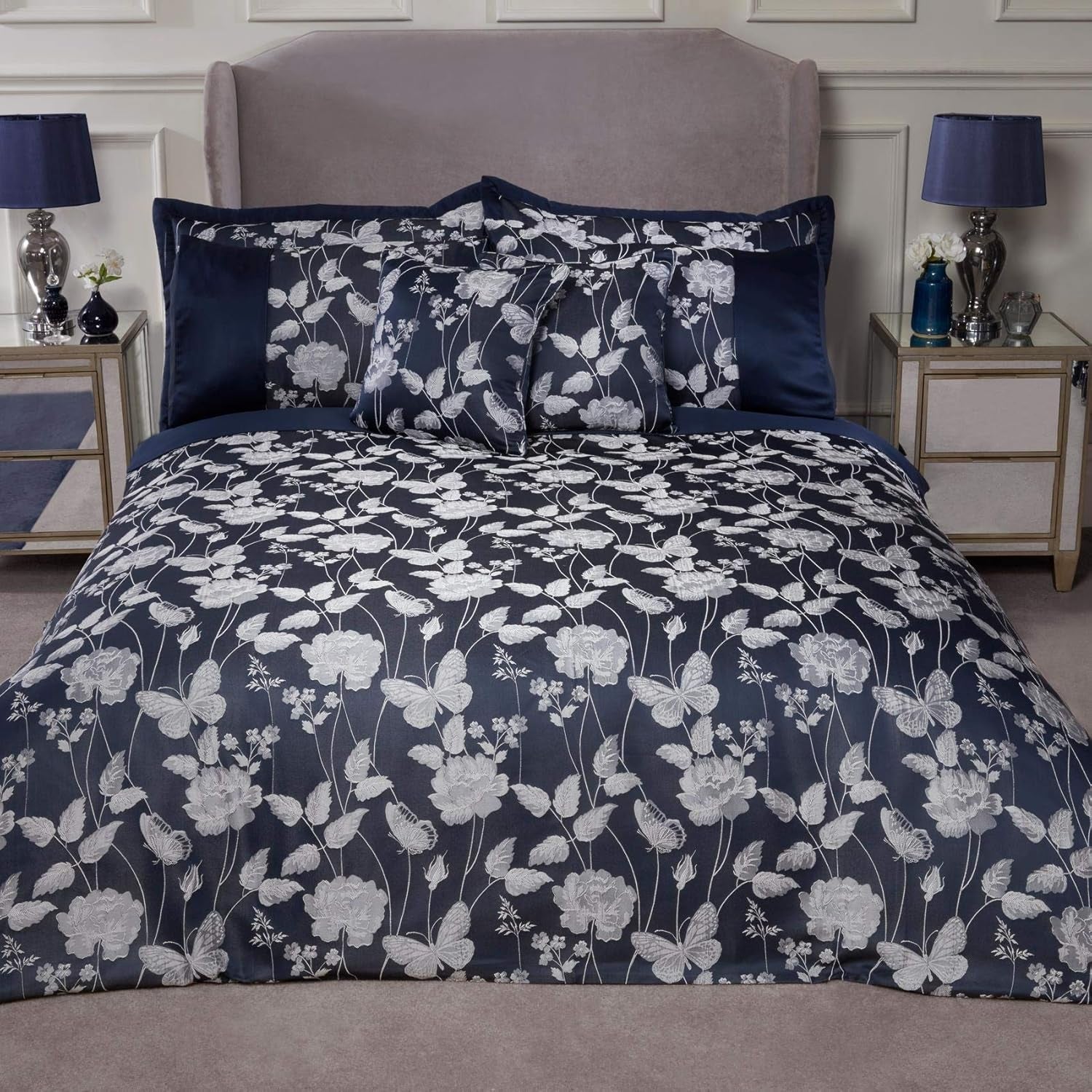 Butterfly Meadow Super King dekbed, 100% polyester, marineblauw Naty Shop dekbedden Navy Super King
