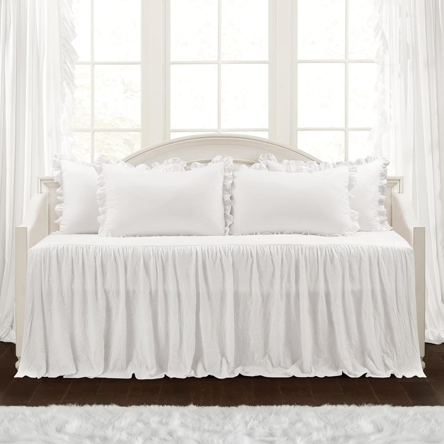 Weelderig decor beddengoedset met ruchesrok 3-delige luxe boerderijbeddengoedset Elegant charmant ruchesdetail Tijdloze stijl en klassiek ontwerp Zacht en lichtgewicht kingsize Weelderig decorbedden en dekbedden Wit (Twin Daybed)