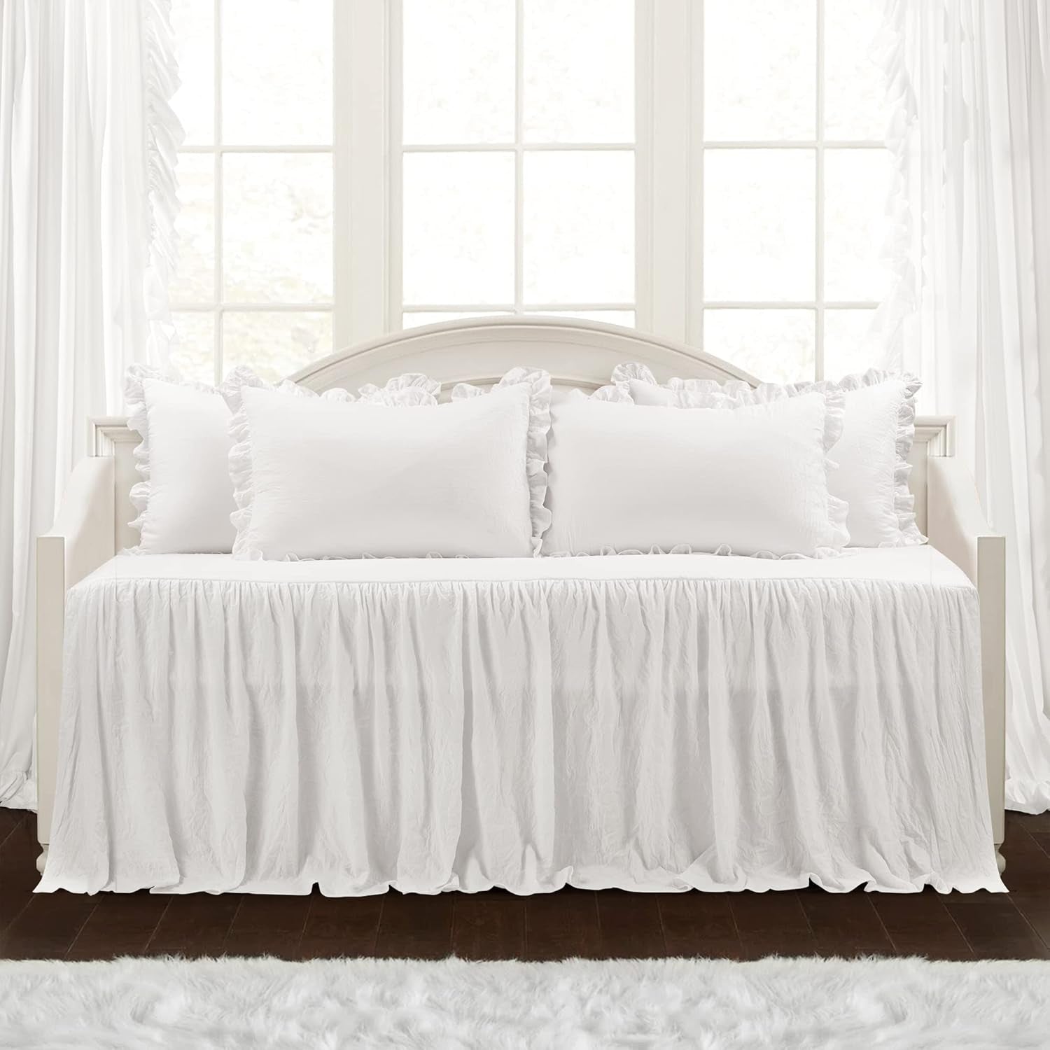 Weelderig decor beddengoedset met ruchesrok 3-delige luxe boerderijbeddengoedset Elegant charmant ruchesdetail Tijdloze stijl en klassiek ontwerp Zacht en lichtgewicht kingsize Weelderig decorbedden en dekbedden Wit (Twin Daybed)