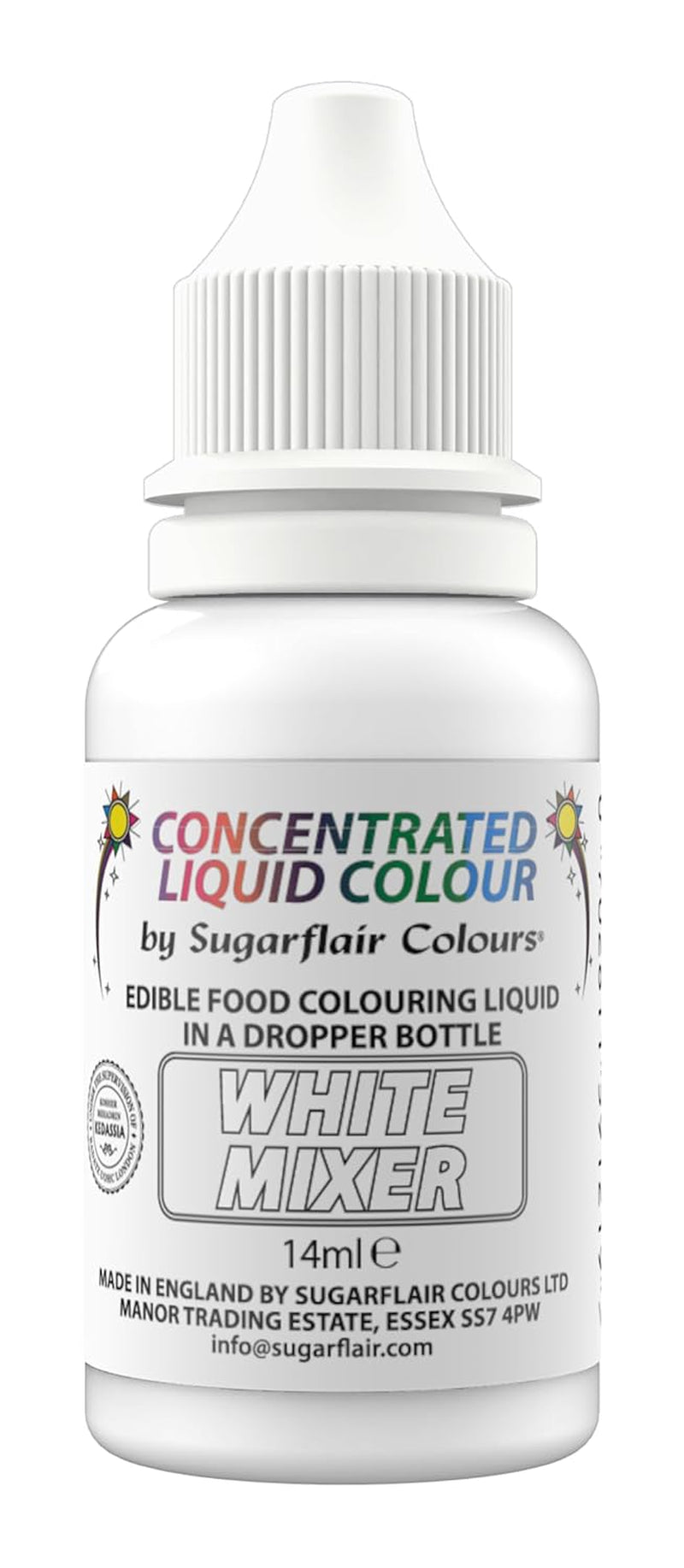 Sugarflair eetbare druppelverf, vloeibaar wit - kleurstof voor suikerpasta, botercrème - airbrushbaar - 14ml