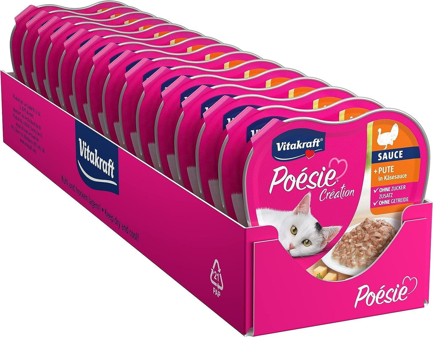 Vitakraft Poésie Création, nat kattenvoer, nat kattenvoer in saus, met kalkoen in kaassaus, multipack, geen toegevoegde suiker of granen (15 x 85g)