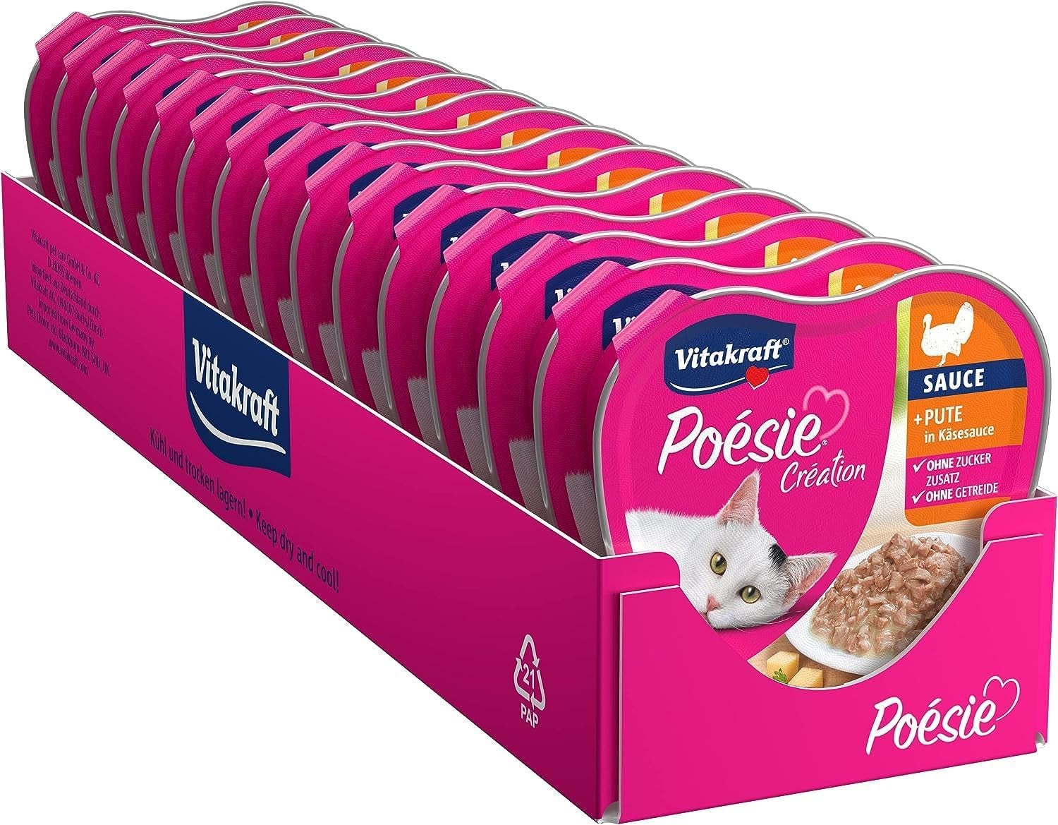 Vitakraft Poésie Création, nat kattenvoer, nat kattenvoer in saus, met kalkoen in kaassaus, multipack, geen toegevoegde suiker of granen (15 x 85g)