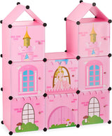 Relaxdays modulaire plank voor kinderkamers, prinsessenkasteelontwerp, kunststof, doe-het-zelfkast met deuren, HL: 128 x 110 x 37 cm, roze