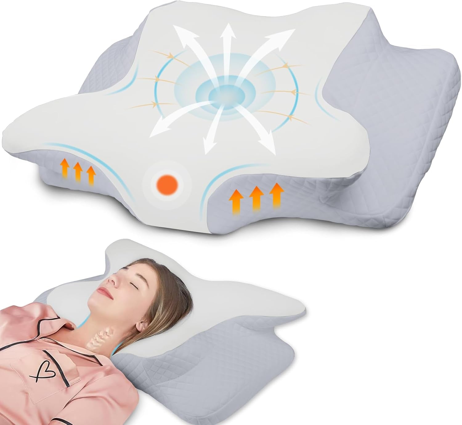 NVKHG Traagschuimkussen Ergonomisch nekkussen Hoofdkussen, Traagschuimkussen Hoofdkussen voor zij-, rug- en buikslaper om de slaapkwaliteit te verbeteren, 60X41X13/11Cm Cervicale Orthopedische Kussens Naty Shop Grijs Wit
