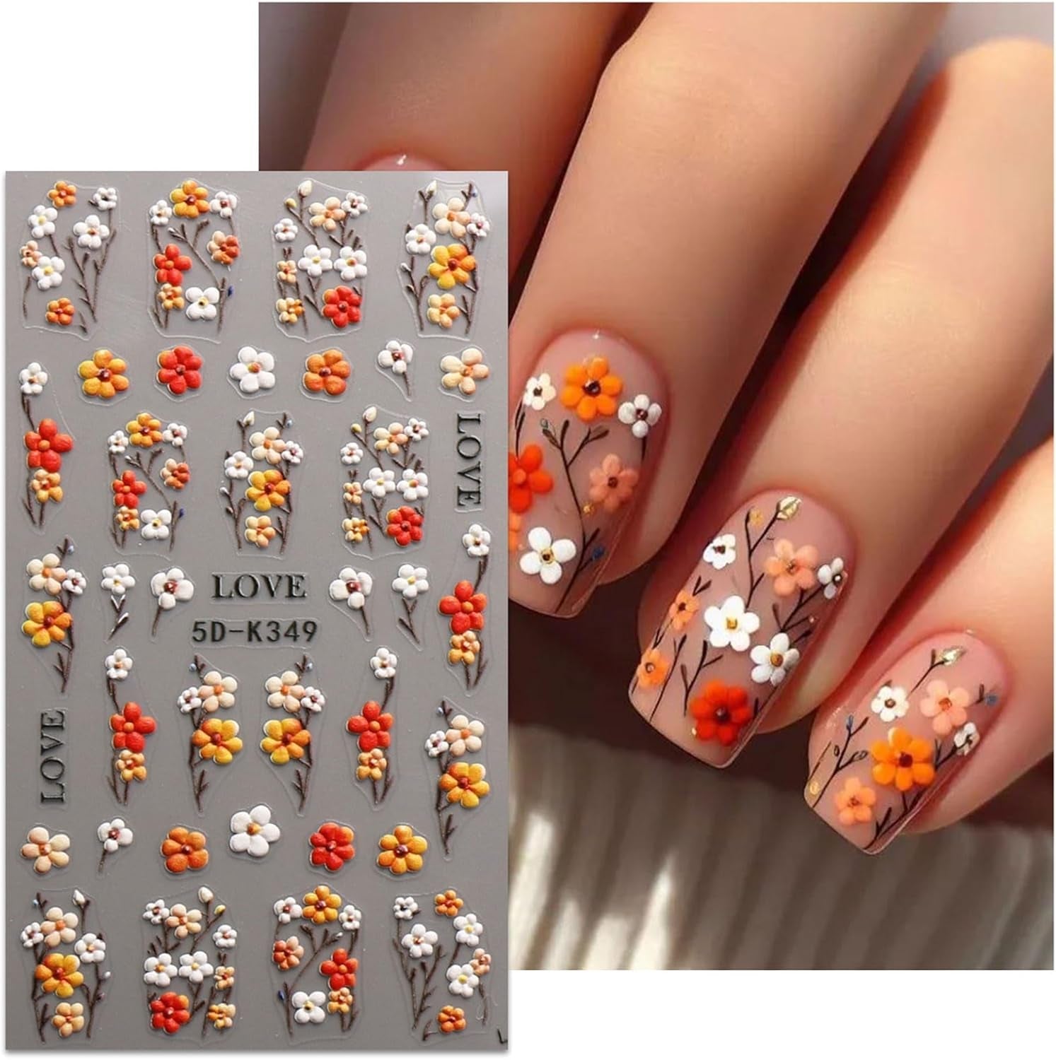 JMEOWIO 3D Nagelsticker Blumen Nail Art Sticker Selbstklebend Nagelaufkleber 5D Stereoskopisch Kruiden Blumen Decoratie Nageldesign Zubehör 4 Blatt