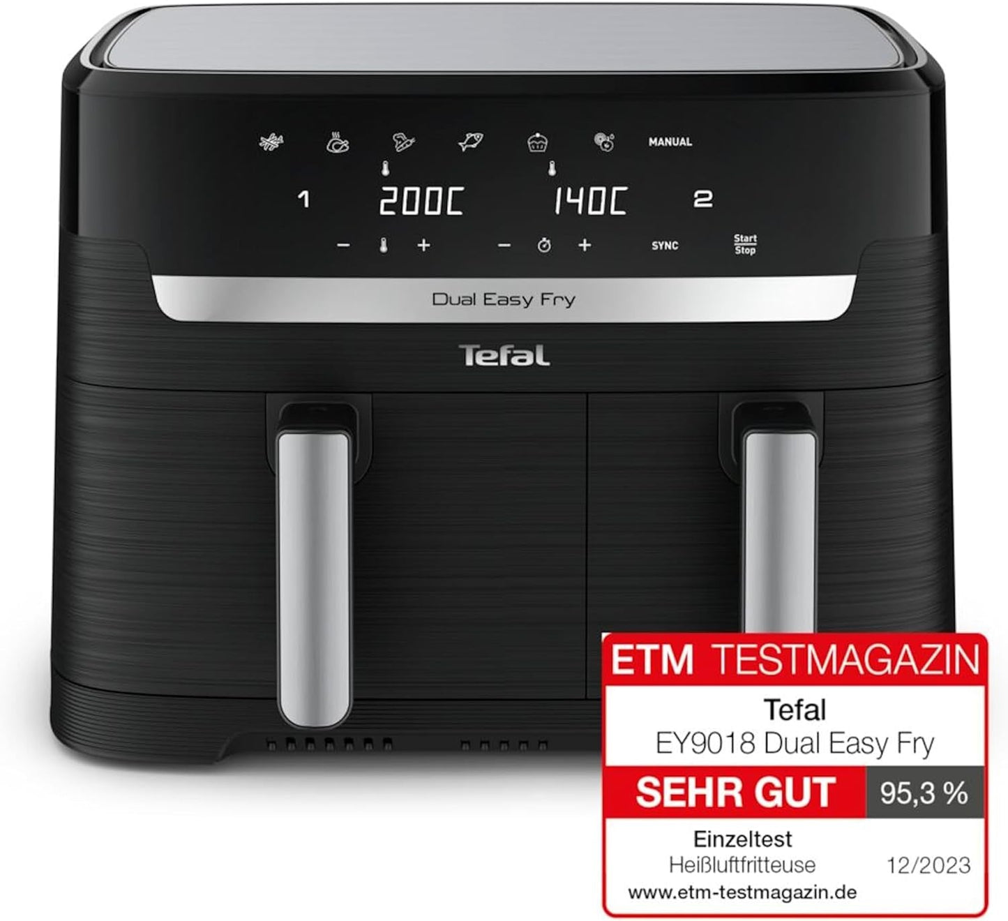 Tefal Dual Easy Fry Heteluchtfriteuse met twee kamers, inhoud 5,2/3,1 liter, twee onafhankelijke laden, 7 programma's Huishoudelijke apparaten Naty Shop