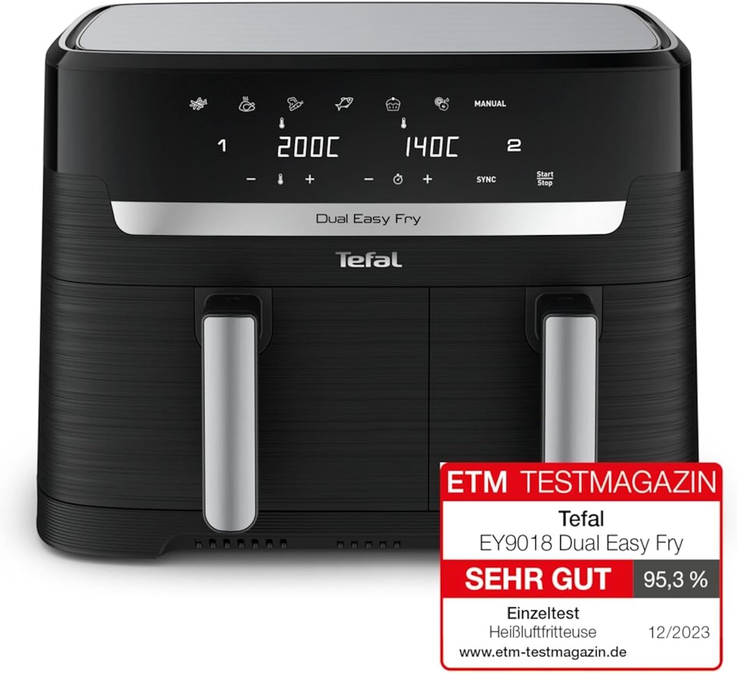 Tefal Dual Easy Fry Heteluchtfriteuse met twee kamers, inhoud 5,2/3,1 liter, twee onafhankelijke laden, 7 programma's Huishoudelijke apparaten Naty Shop