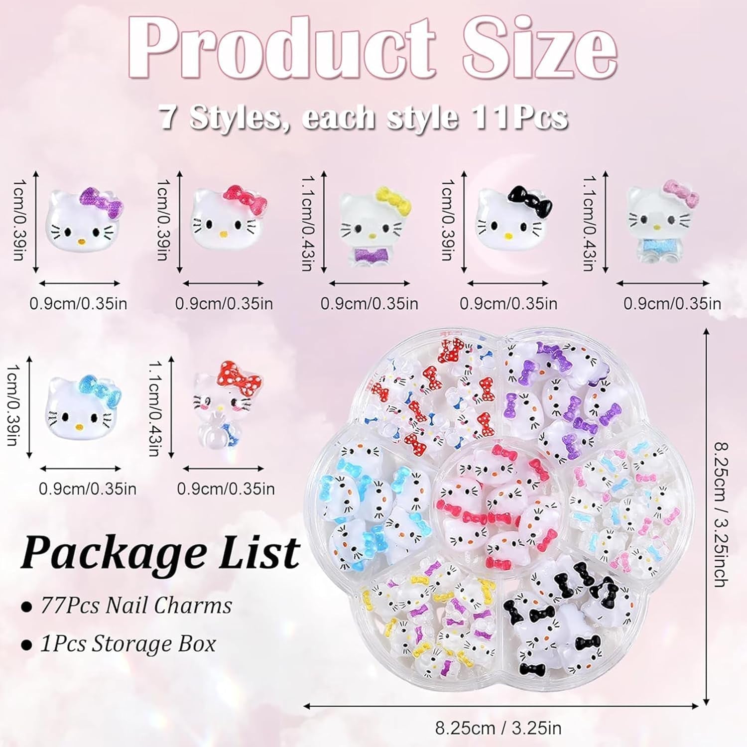 3D kattennagelstickers, nagelglitter, pailletten, harsnagelstickers, nageledelstenen, diamanten voor nagelkunst, inclusief strass nagelwasstick (kleurrijke kat)