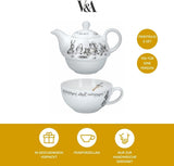 Alice in Wonderland theepot en kopjesset voor 1 persoon in geschenkverpakking, theeservies van fijn porselein, wit, 250 ml