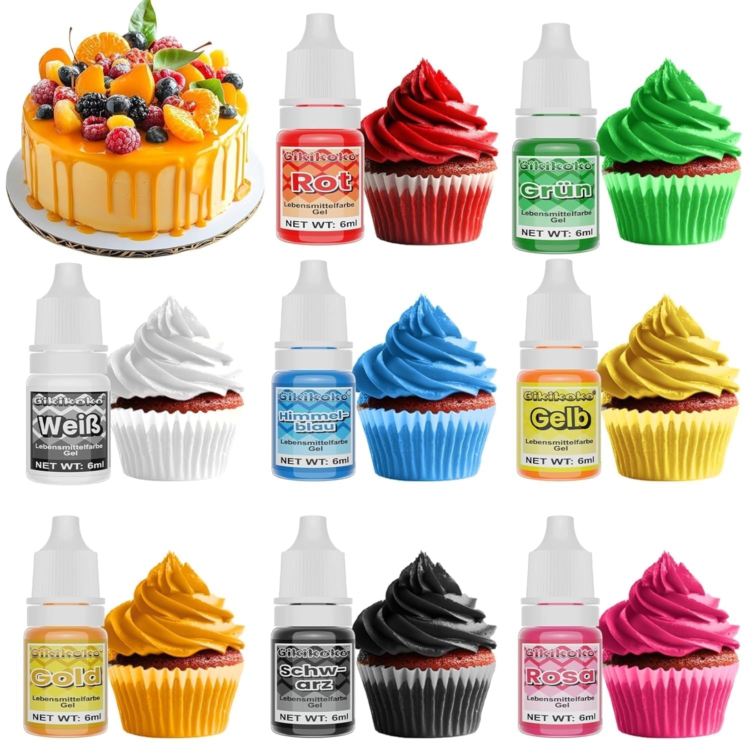 Gel-kleurstof - 8 levendige kleuren Taartversieringen Kleurstof Hooggeconcentreerde kleurstof voor fondant, botercrème, cakes, bitterkoekjes, donuts - 6 ml