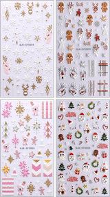 Kerst 3D-nagelstickers 4 vellen 5D-nagelstickers Stereoscopische nagelstickers Decoraties Nageldesignaccessoires