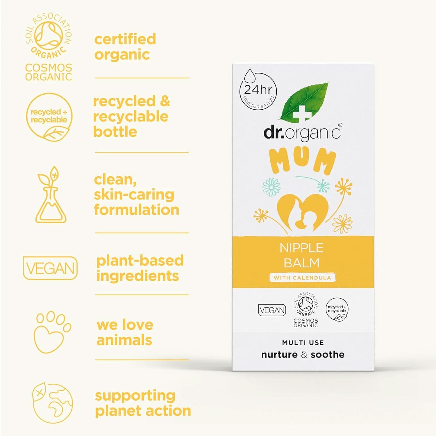 Dr Organic Tepelbalsem met Calendula, Lanoline, Natuurlijk reliëf, Voor wonden en gebarsten tepels, 30 ml Accessoires Voeding en borstvoeding Bebe Naty Shop
