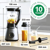 Bosch Standmixer Vitapower Serie 4 MMB6174SN, Verbesserte Versie, Hoge Edelstahl-Klingen, 1,5L Glasbehälter, 0,6L To-Go-Flasche, Spülmaschinenfeste Teile, 30.000 U/Min, 1200 W, Silver Kitchen Naty Shop
