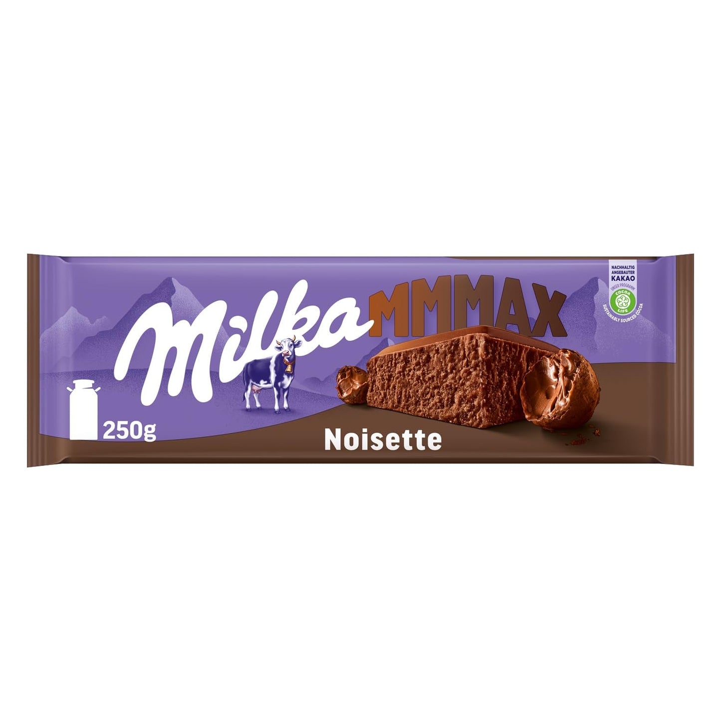 Milka MMMAX Noisette – Alpenmelkchocolade met een delicate en romige hazelnootvulling – 250g