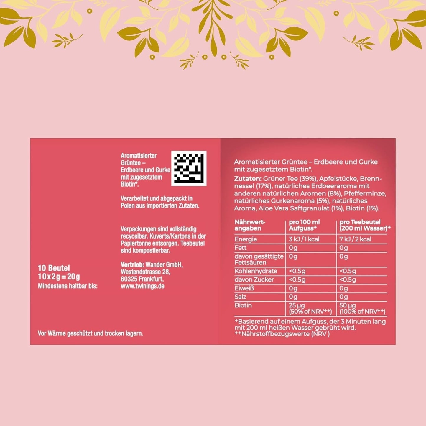 Twinings GLOW Aloë Vera & Brandnetel Groene Thee met Biotine - Kruidentheemengsel voor natuurlijke huid- en haarverzorging 12-pack (elk 10 zakjes)
